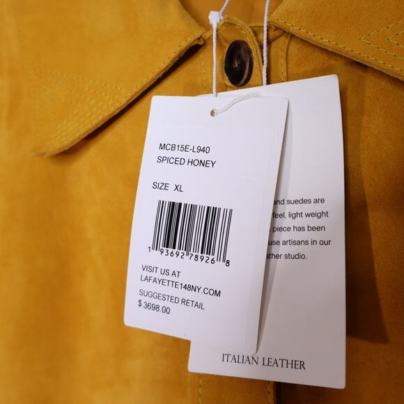 LAFAYETTE 148 NEW Clyde Laser Cut Suede Jacket Spiced Honey Yellow Women's XL - Picture 12 of 12